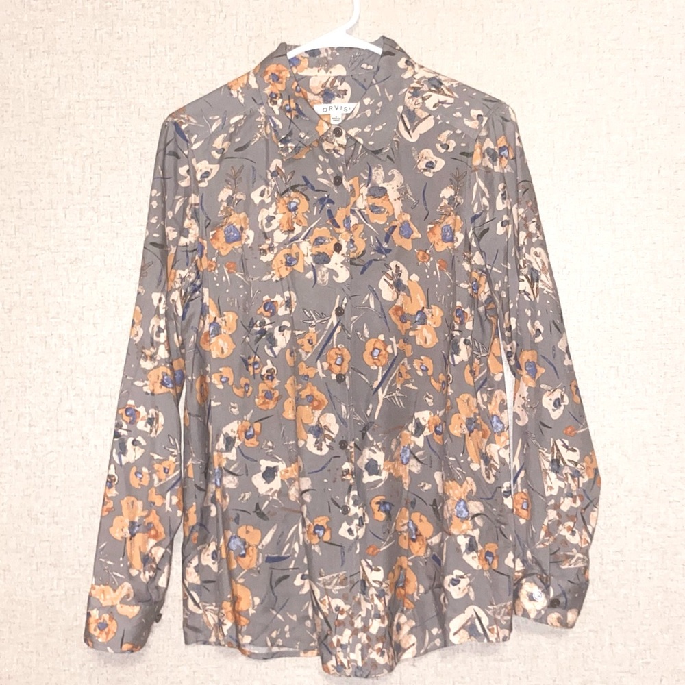 Orvis 100% Silk Button Down Shirt Size Small